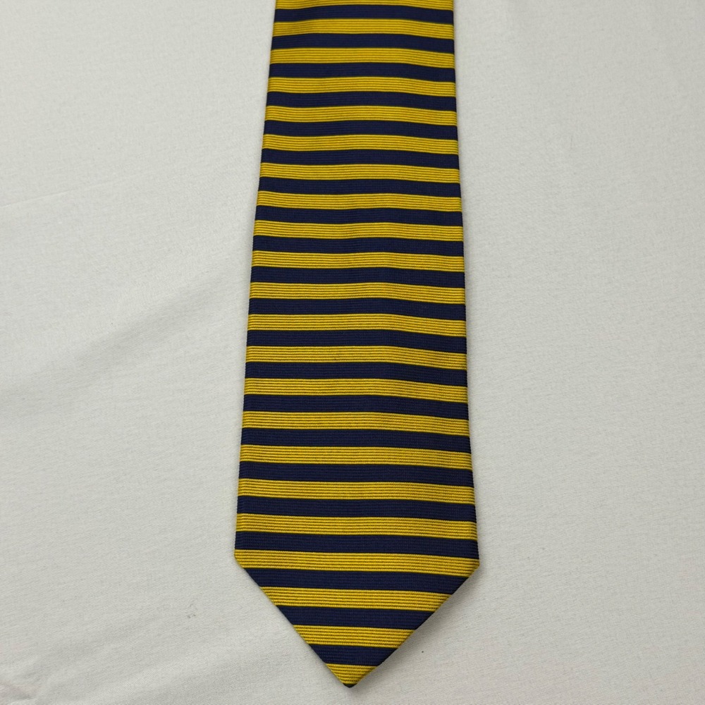 Brooks Brothers Tie Mens 59"x3.75" Yellow Navy Blue Striped Silk Makers Made USA